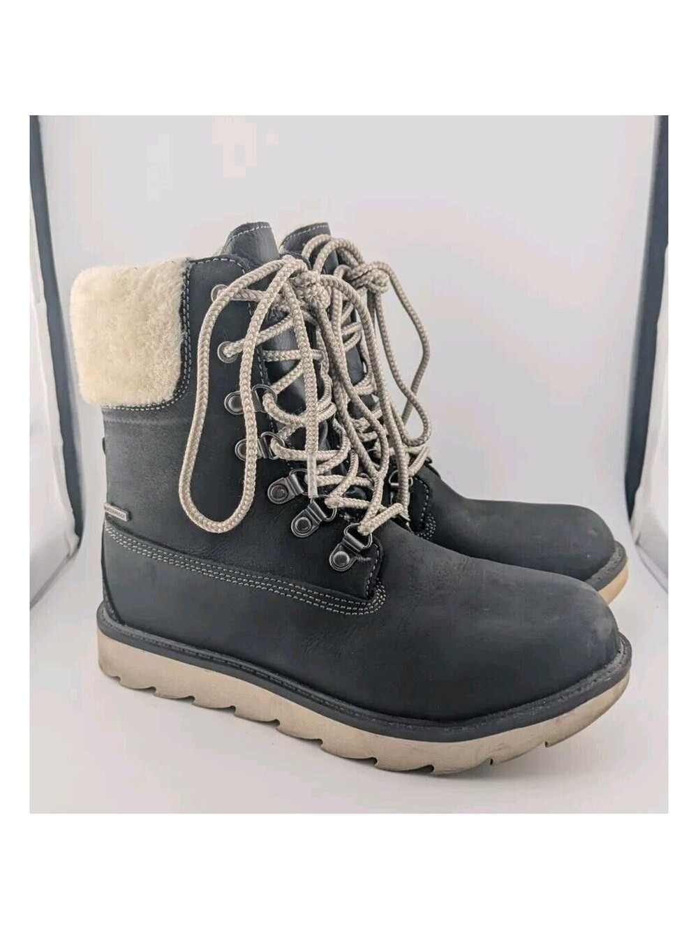 Alpine Design Women's 6 Leather Boots Grey Black Waterproof Faux Fur Hiking